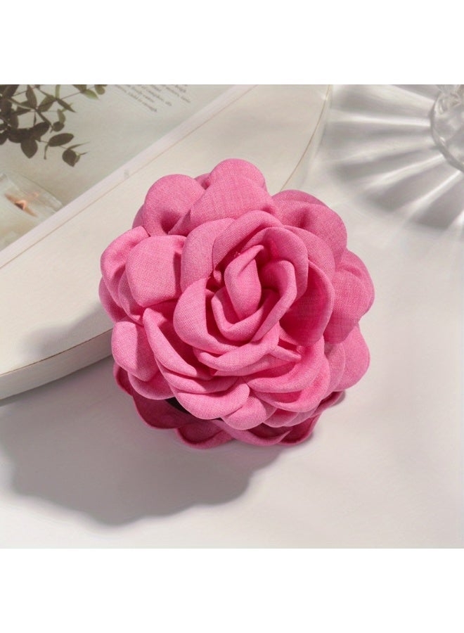 Ucanbe 4PCS Rose Flower Fabric Claw Clips Set | Elegant Floral Shark Hair Clips (Beige, Black, Dark Pink, Blush Red) - Image 4